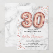 Invitation 30e anniversaire - Rose Gold Balloons effet marbre (Devant / Derrière)