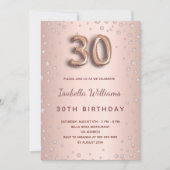 Invitation 30e anniversaire rose or diamants script glamour (Devant)