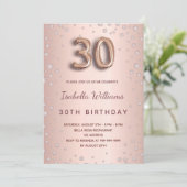 Invitation 30e anniversaire rose or diamants script glamour (Debout devant)