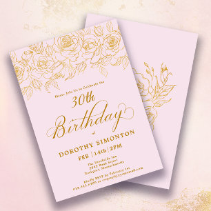 Invitation 30e anniversaire Rose or Floral Blush rose