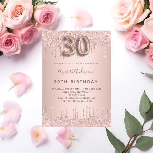 Invitation 30e anniversaire rose or parties scintillant rose 