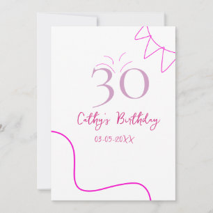 INVITATION 30E ANNIVERSAIRE ROSE VIOLET PASTEL RÉTRO DESSINÉ
