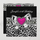 Invitation 30e anniversaire rose Zebra Black Leopard (Devant / Derrière)