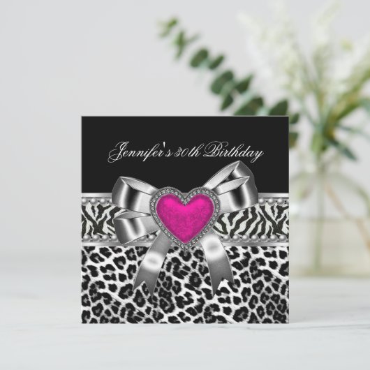 Invitation 30e anniversaire rose Zebra Black Leopard (Debout devant)