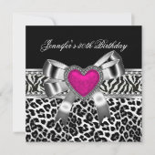Invitation 30e anniversaire rose Zebra Black Leopard (Devant)