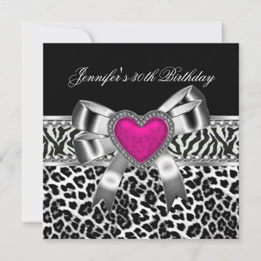 Invitation 30e anniversaire rose Zebra Black Leopard (Devant)