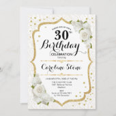 Invitation 30e anniversaire - Roses blanches d'or (Devant)