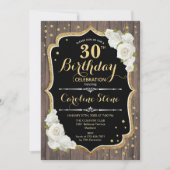 Invitation 30e anniversaire - Roses blanches en bois rustique (Devant)