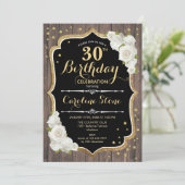 Invitation 30e anniversaire - Roses blanches en bois rustique (Debout devant)
