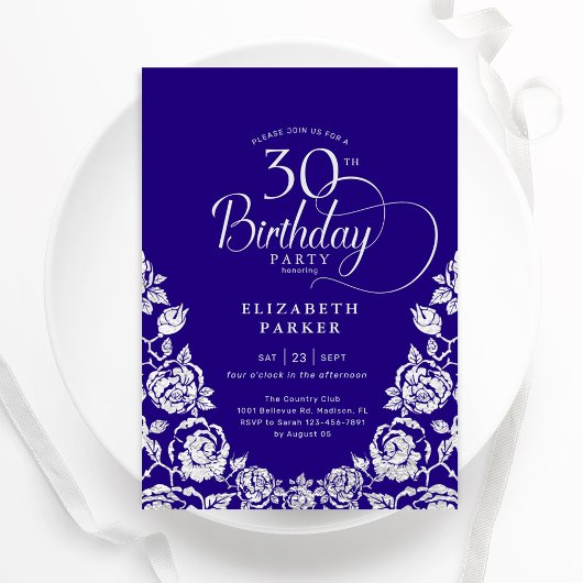 Invitation 30e anniversaire Roses d'argent violet