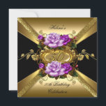Invitation 30e anniversaire Roses de fête violet or noir<br><div class="desc">30e fête d'anniversaire, fête d'anniversaire d'or noir violet Rose. Invitation fleurs florales, invitations d'anniversaire de fête. Ce style de design est protégé par le droit d'auteur © Contenu et dessins © 2000-2014 Zizzago™ (Marque de commerce) et ses concédants de licence. Customisez avec vos propres détails et votre âge. Fabulous product...</div>