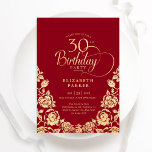 Invitation 30e anniversaire Roses d'or rouge<br><div class="desc">Elégante invitation à la fête du 30ème anniversaire en or rouge. Design classique avec rose, faux feuille d'or et police de script de typographie. Carte invitation tendance parfaite pour une célébration anniversaire élégante. Personnalisez avec vos propres détails. Peut être customisé à n'importe quel âge. Invitations Zazzle imprimées ou téléchargement instantané...</div>