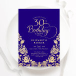 Invitation 30e anniversaire Roses d'or violet<br><div class="desc">Elégante invitation à la fête du 30ème anniversaire en or violet. Design classique avec rose, faux feuille d'or et police de script de typographie. Carte invitation tendance parfaite pour une célébration anniversaire élégante. Personnalisez avec vos propres détails. Peut être customisé à n'importe quel âge. Invitations Zazzle imprimées ou téléchargement instantané...</div>