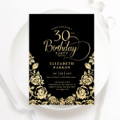 Invitation 30e Anniversaire Roses Noir Or