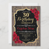 Invitation 30e anniversaire - Roses rouges bois (Devant)