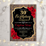 Invitation 30e anniversaire - Roses rouges bois<br><div class="desc">Invitation du 30e anniversaire. Conception rustique avec bois de grange et or de parties scintillant faux. Comprend des roses rouges et une police de caractères stylée. Parfait pour une soirée d'anniversaire élégante.</div>
