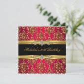 Invitation 30e anniversaire Rouge Damas Or Floral Bijou noir (Debout devant)