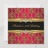 Invitation 30e anniversaire Rouge Damas Or Floral Bijou noir (Devant)
