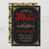 Invitation 30e anniversaire - Rouge Gold Black Damask (Devant / Derrière)