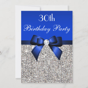 Invitation 30e anniversaire Royal Blue Bow Sequins en argent