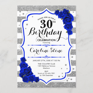 Invitation 30e anniversaire - Royal Blue Silver White Stripes