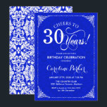 Invitation 30e anniversaire - Royal Blue White Damask<br><div class="desc">Invitation du 30e anniversaire. Elégant design vintage bleu et blanc avec motif damassé. Fonctionne la police de script. Bravo à 30 ans ! Peut être personnalisé à tout âge! Message-moi si vous avez besoin d'une personnalisation plus poussée.</div>