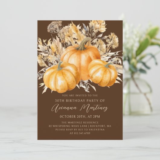 Invitation 30e anniversaire Rustic Boho Citrouille automne Fo (Debout devant)