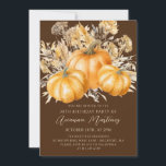 Invitation 30e anniversaire Rustic Boho Citrouille automne Fo<br><div class="desc">D'élégants citrouilles d'aquarelle orange sont nichés dans une variété de feuillages et de fleurs d'automne. Un arrière - plan brun foncé et riche le cadre à la perfection. Parfait pour une fête d'automne.</div>