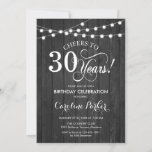 Invitation 30e anniversaire - Rustic Grey Motif<br><div class="desc">Rustic 30th Birthday Invitation Design simple rustique avec motif en bois gris foncé et lumières à cordes féeriques. Fonctionne la police de script. Bravo à 30 ans ! Peut être personnalisé à tout âge! Message-moi si vous avez besoin d'une personnalisation plus poussée.</div>