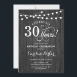 Invitation 30e anniversaire - Rustic Grey Motif<br><div class="desc">Rustic 30th Birthday Invitation Design simple rustique avec motif en bois gris foncé et lumières à cordes féeriques. Fonctionne la police de script. Bravo à 30 ans ! Peut être personnalisé à tout âge! Message-moi si vous avez besoin d'une personnalisation plus poussée.</div>