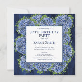 Invitation 30e anniversaire Rustic Wood Blue Hydrangeas Party (Devant)