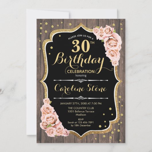 Invitation 30e anniversaire - Rustic Wood Blush Rose (Devant)