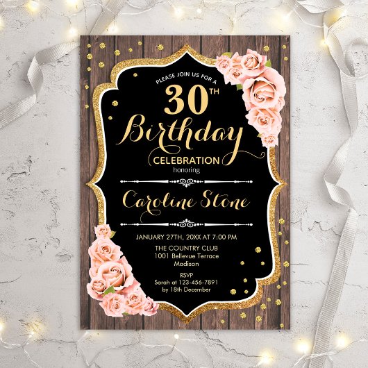Invitation 30e anniversaire - Rustic Wood Blush Rose