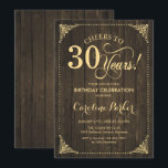 Invitation 30e anniversaire - Rustic Wood Gold<br><div class="desc">Invitation du 30e anniversaire. Elégant design rustique vintage avec motif en bois brun foncé et faux or. Fonctionne la police de script. Bravo à 30 ans ! Peut être personnalisé à tout âge! Message-moi si vous avez besoin d'une personnalisation plus poussée.</div>