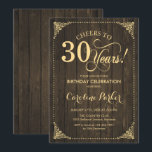 Invitation 30e anniversaire - Rustic Wood Gold<br><div class="desc">Invitation du 30e anniversaire. Elégant design rustique vintage avec motif en bois brun foncé et faux or. Fonctionne la police de script. Bravo à 30 ans ! Peut être personnalisé à tout âge! Message-moi si vous avez besoin d'une personnalisation plus poussée.</div>