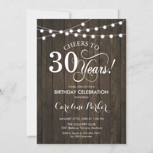 Invitation 30e anniversaire - Rustic Wood Motif (Devant)