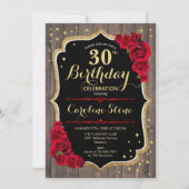 Invitation 30e anniversaire - Rustic Wood Red Roses (Devant)