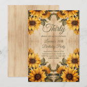 Invitation 30e anniversaire Rustic Wood Sunflower Aquarelle (Devant / Derrière)