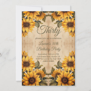 Invitation 30e anniversaire Rustic Wood Sunflower Aquarelle