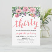 Invitation 30e anniversaire Rustique Floral Aquarelle rose (Debout devant)