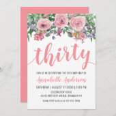 Invitation 30e anniversaire Rustique Floral Aquarelle rose (Devant / Derrière)