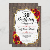 Invitation 30e anniversaire rustique - Roses de tournesols en (Devant / Derrière)