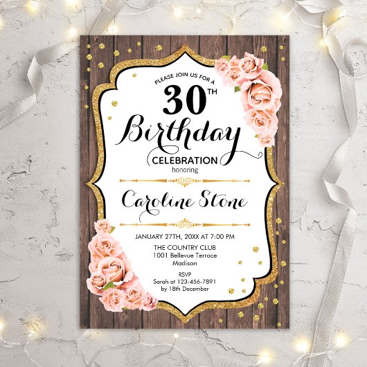 Invitation 30e anniversaire rustique - Roses roses roses rose