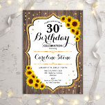 Invitation 30e anniversaire rustique - Sunflower Wood<br><div class="desc">Rustic 30th Birthday Invitation. Design élégant avec des tournesols et faux parties scintillant or et motif en bois brun foncé. Parfait pour une soirée d'anniversaire élégante.</div>