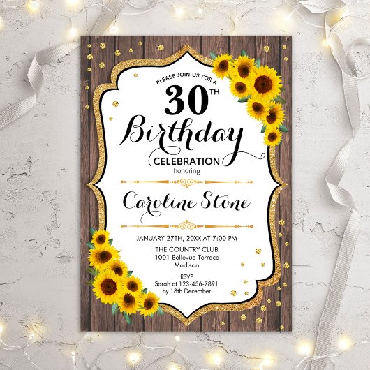 Invitation 30e anniversaire rustique - Sunflower Wood