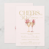 Invitation 30e Anniversaire Salue À 30 Ans Pink Gold Floral (Devant / Derrière)