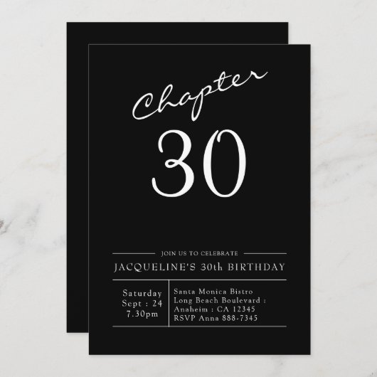 Invitation 30e anniversaire Script 30 Party (Devant / Derrière)