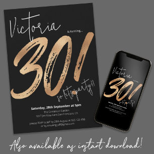 Invitation 30e Anniversaire Script Or Noir Moderne