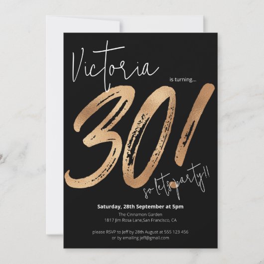 Invitation 30e Anniversaire Script Or Noir Moderne (Devant)