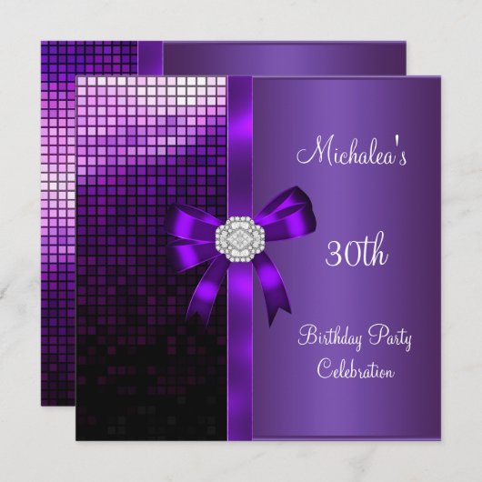 Invitation 30e Anniversaire Séquins de Diamant Violet Bow (Devant / Derrière)